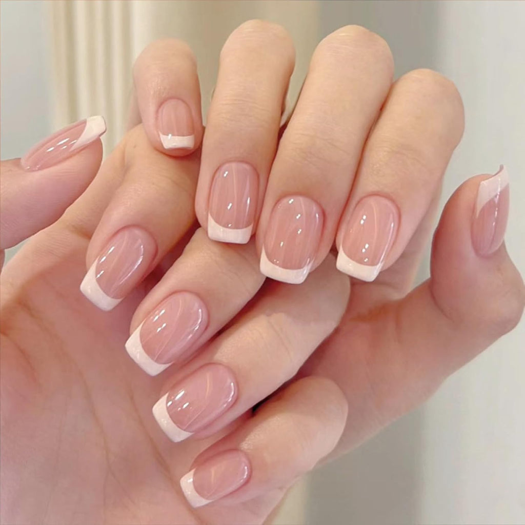 6 Pack French Tip Press on Nails - Almond, Square & Coffin Shapes, Short Fake Nails with Glue, Artificial Stick on Nails (White, Black)